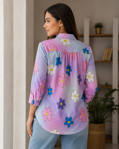 "Bloom Bae" | Button Down Shirt | Quarter Sleeves
