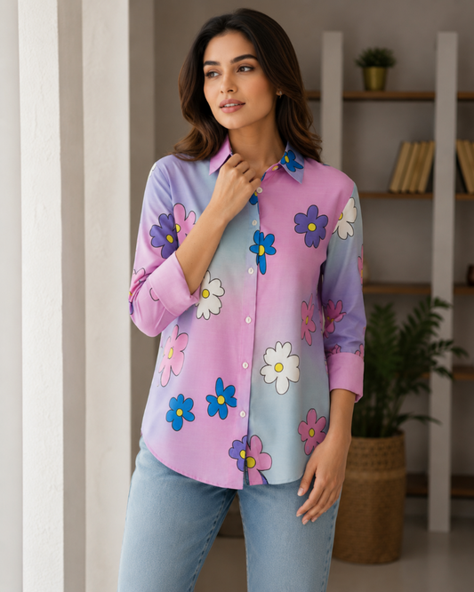 Bloom Bae – Shades & Florals in Harmony (Button Down Shirt)