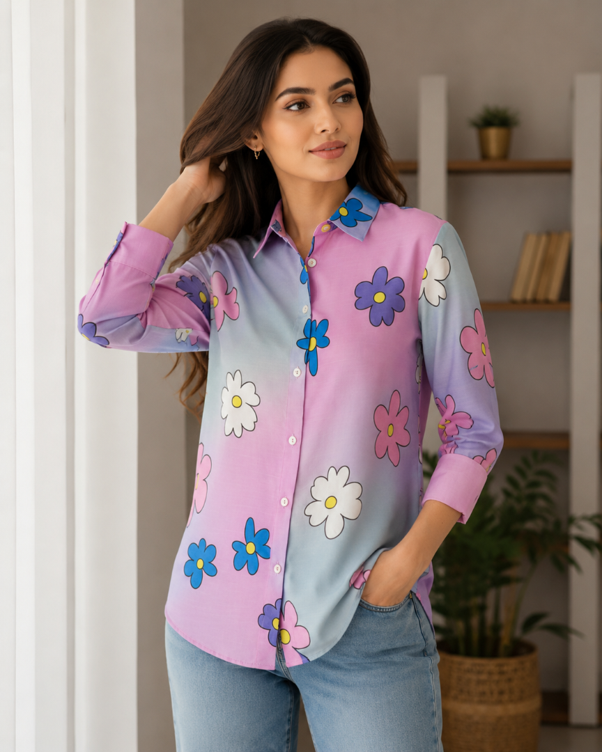 "Bloom Bae" | Button Down Shirt | Quarter Sleeves