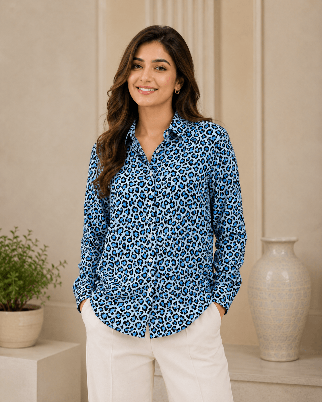 Leopard Bae (Blue Edition) Unstitched | Shirts | Premium Swiss Cotton Fabric