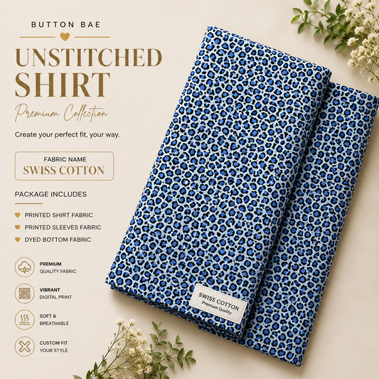 Leopard Bae (Blue Edition) Unstitched | Shirts | Premium Swiss Cotton Fabric