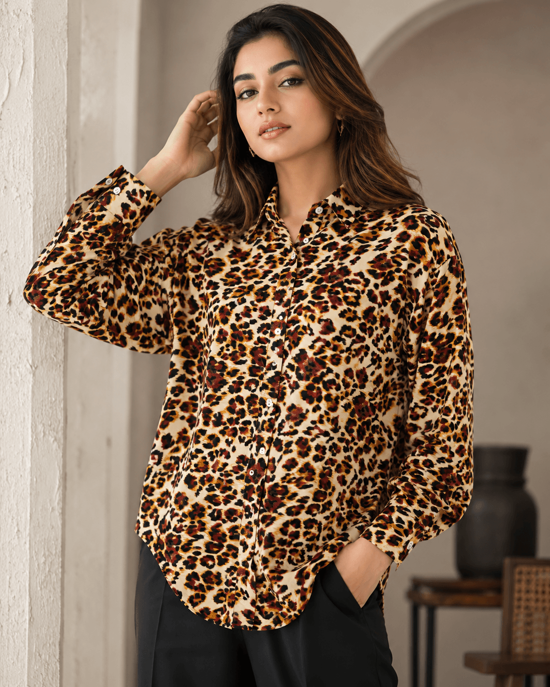 "Leopard Bae" | Button Down Shirt | Full Sleeves