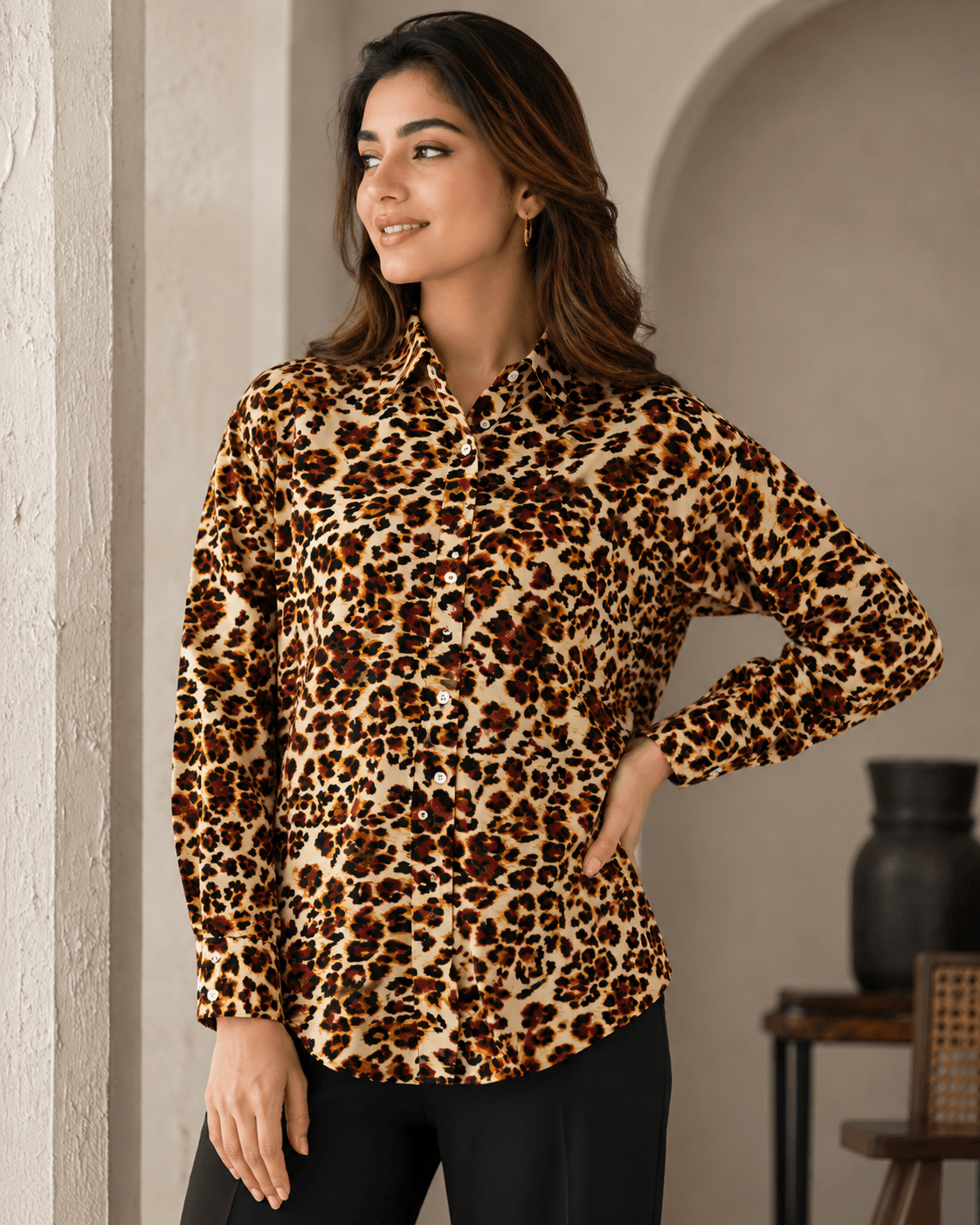 "Leopard Bae" | Button Down Shirt | Full Sleeves