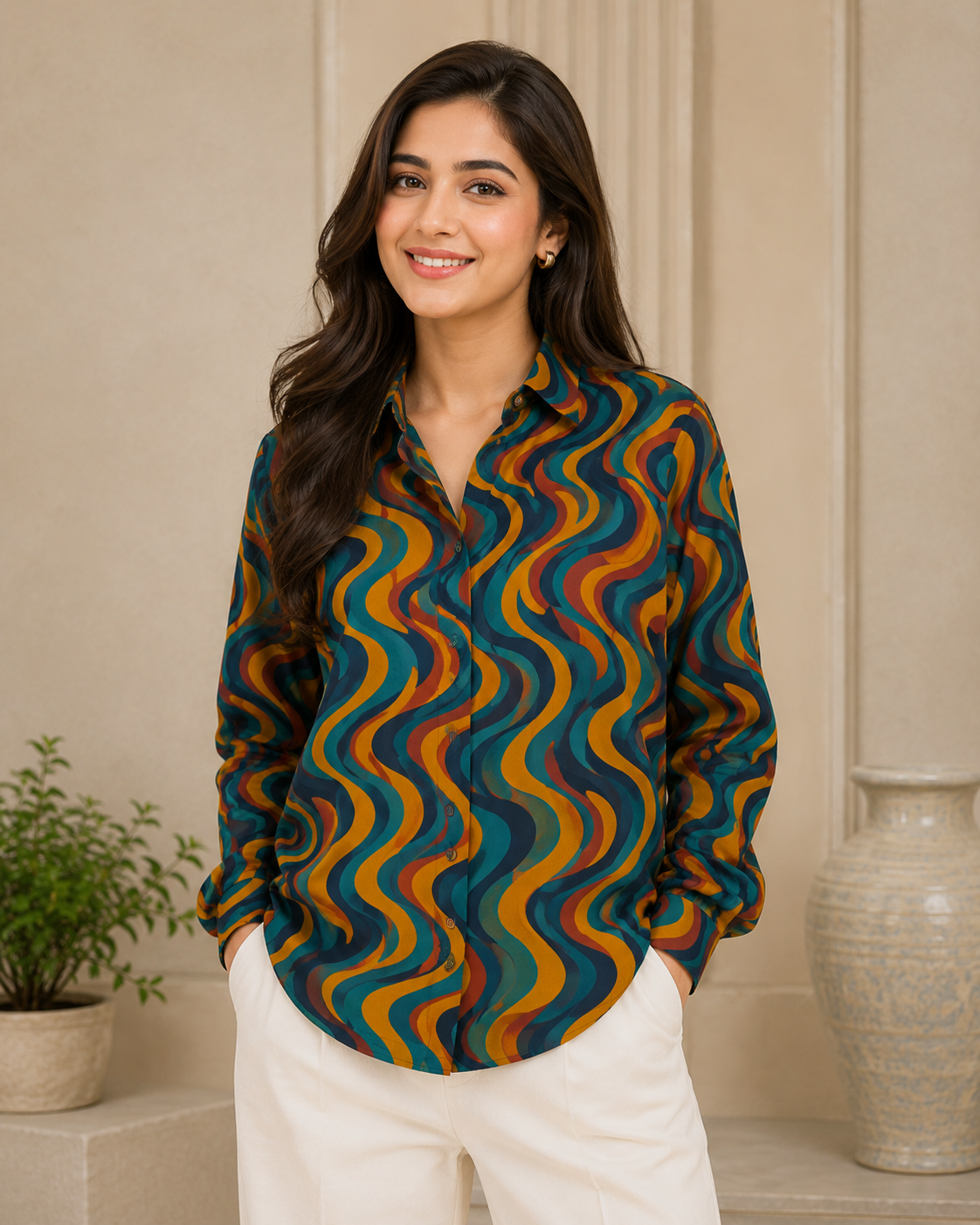 Wavy Bae Premium Swiss Cotton Button Down Shirt for Women | Soft, Breathable & All-Season Wear(Full Sleeves)
