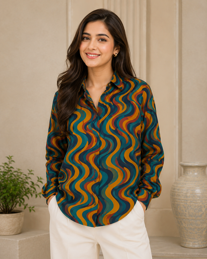 Wavy Bae Premium Swiss Cotton Button Down Shirt for Women | Soft, Breathable & All-Season Wear(Full Sleeves)