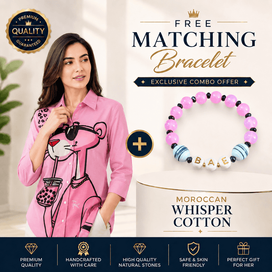 Panther Vibe  Premium Moroccan Whisper Cotton Button Down Shirt for Women | Soft, Breathable & All-Season Wear (Quarter Sleeves)