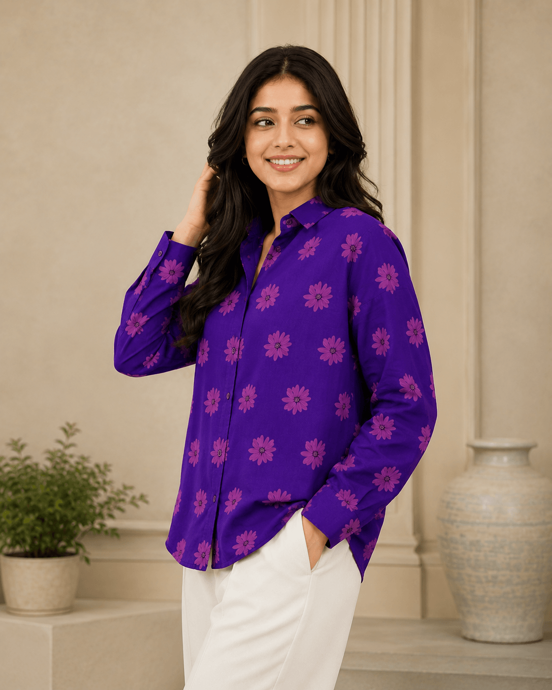 Daisy Bae Premium Swiss Cotton Button Down Shirt for Women | Soft, Breathable & All-Season Wear(Full Sleeves)