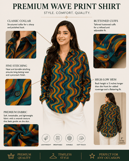 Wavy Bae Premium Swiss Cotton Button Down Shirt for Women | Soft, Breathable & All-Season Wear(Full Sleeves)