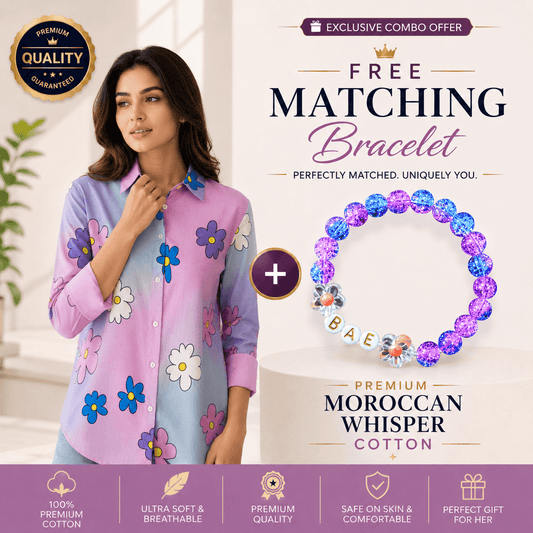 Bloom Bae Premium Moroccan Whisper Cotton Button Down Shirt for Women | Soft, Breathable & All-Season Wear (Quarter Sleeves)