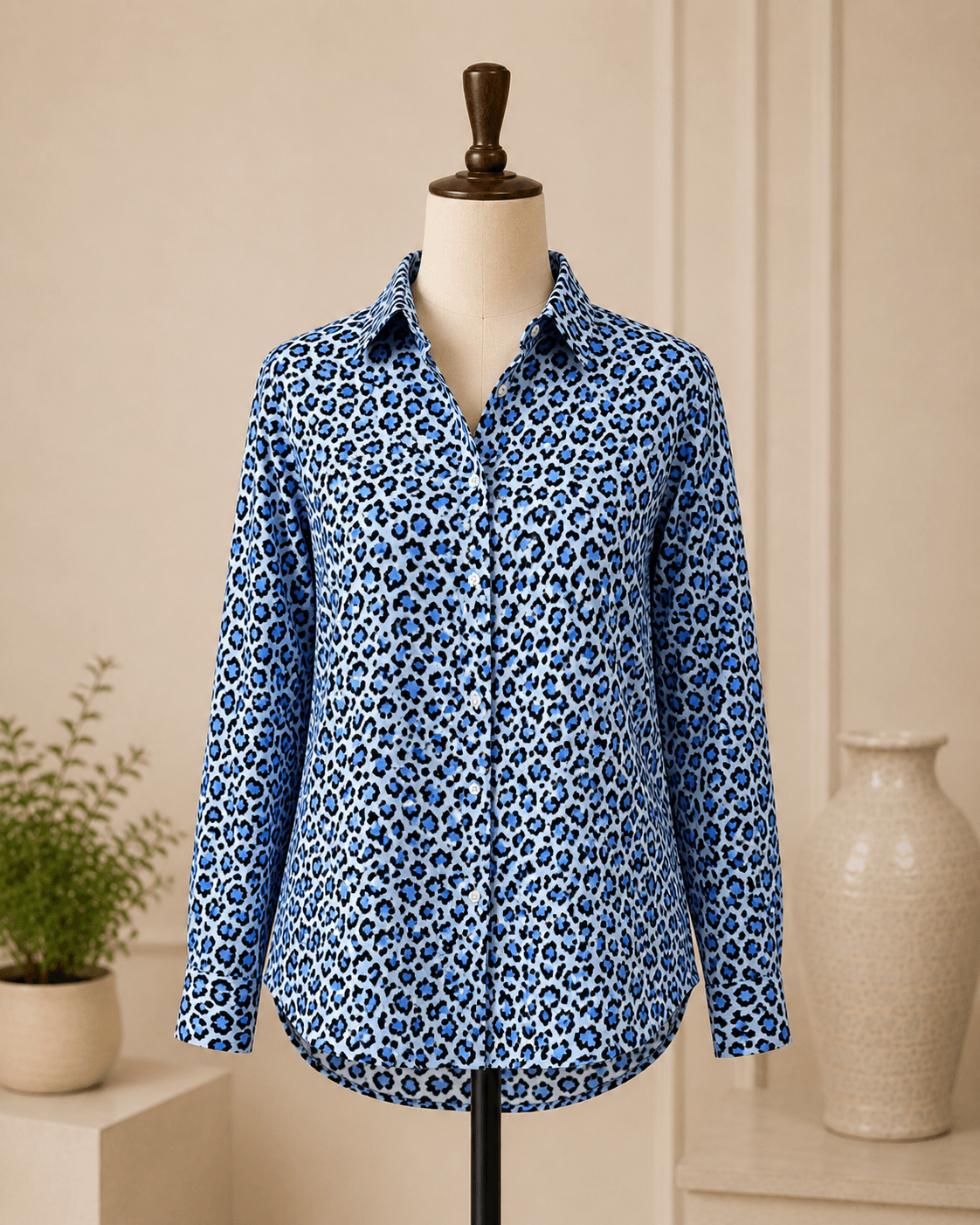 Leopard Bae(Blue Edition) Premium Swiss Cotton Button Down Shirt for Women | Soft, Breathable & All-Season Wear(Full Sleeves)
