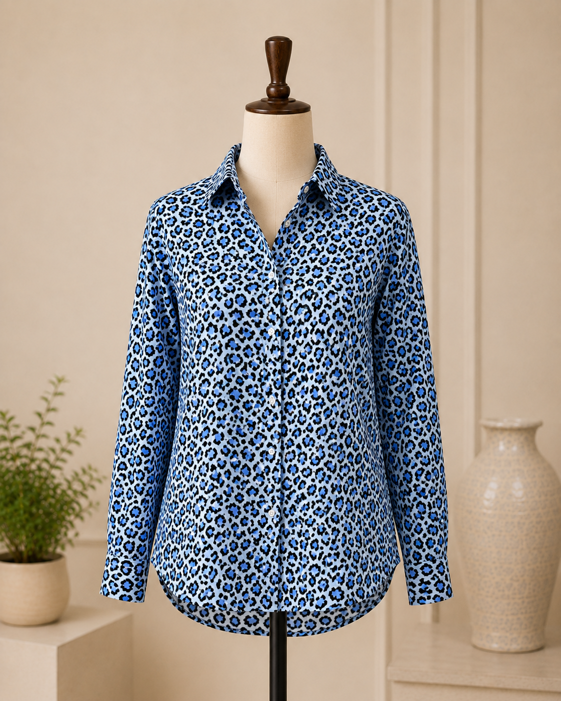 Leopard Bae (Blue Edition) Unstitched | Shirts | Premium Swiss Cotton Fabric
