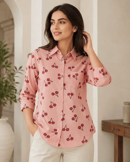 Cherry Bae – Peach Edition (Button Down Shirt)