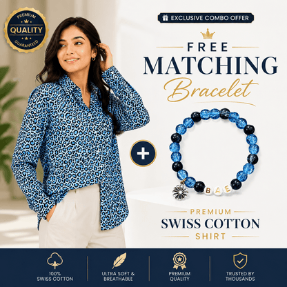 Leopard Bae(Blue Edition) Premium Swiss Cotton Button Down Shirt for Women | Soft, Breathable & All-Season Wear(Full Sleeves)