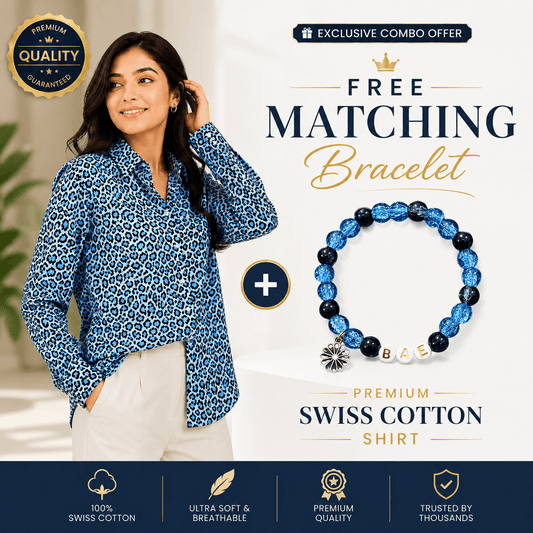 Leopard Bae(Blue Edition) Premium Swiss Cotton Button Down Shirt for Women | Soft, Breathable & All-Season Wear(Full Sleeves)