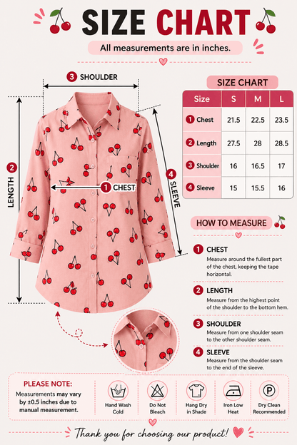 "Cherry Bae" | Button Down Shirt | Quarter Sleeves