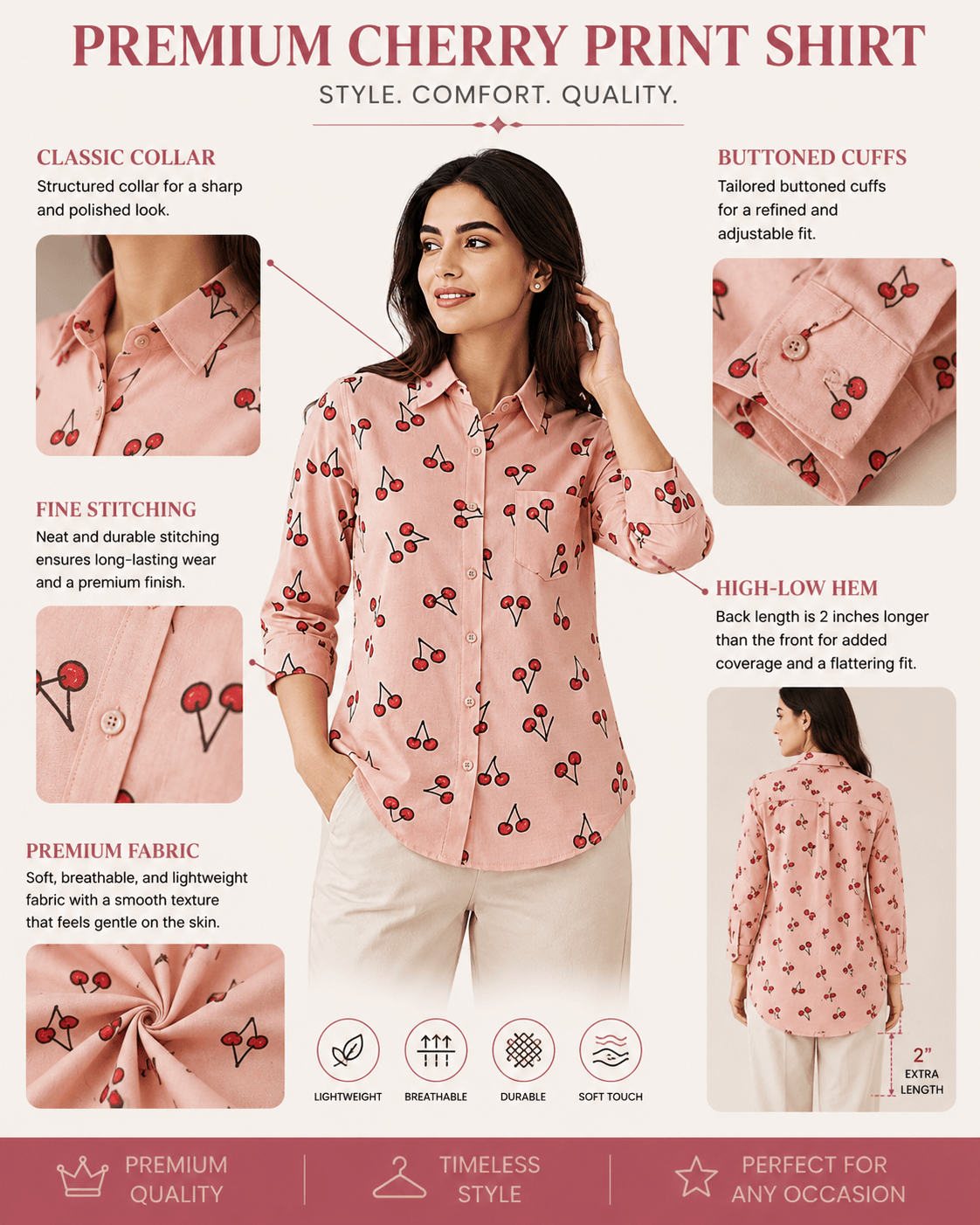 "Cherry Bae" | Button Down Shirt | Quarter Sleeves