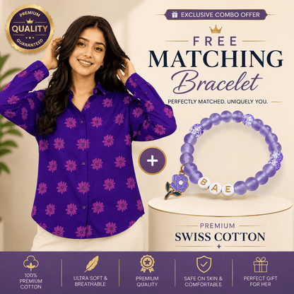 Daisy Bae Premium Swiss Cotton Button Down Shirt for Women | Soft, Breathable & All-Season Wear(Full Sleeves)