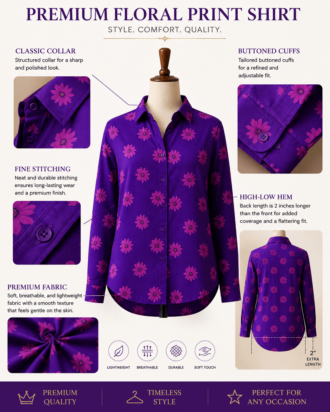 Daisy Bae Premium Swiss Cotton Button Down Shirt for Women | Soft, Breathable & All-Season Wear(Full Sleeves)