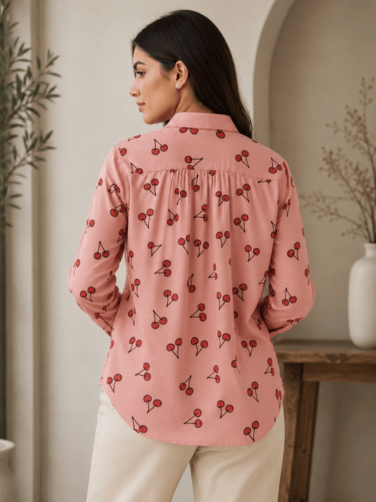 Cherry Bae  Premium Moroccan Whisper Cotton Button Down Shirt for Women | Soft, Breathable & All-Season Wear (Quarter Sleeves)