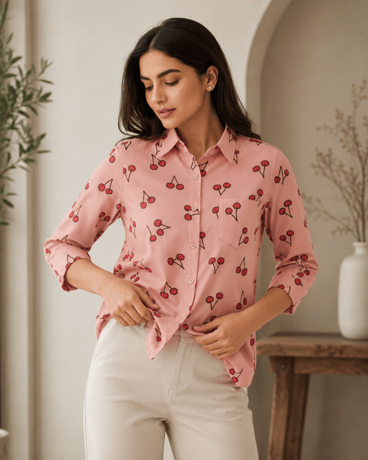 Cherry Bae – Peach Edition (Button Down Shirt)