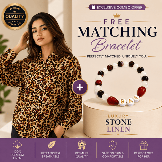 Leopard Bae Premium Stone Linen Button Down Shirt for Women | Lightweight, Breathable & All-Season Wear(Full Sleeves)