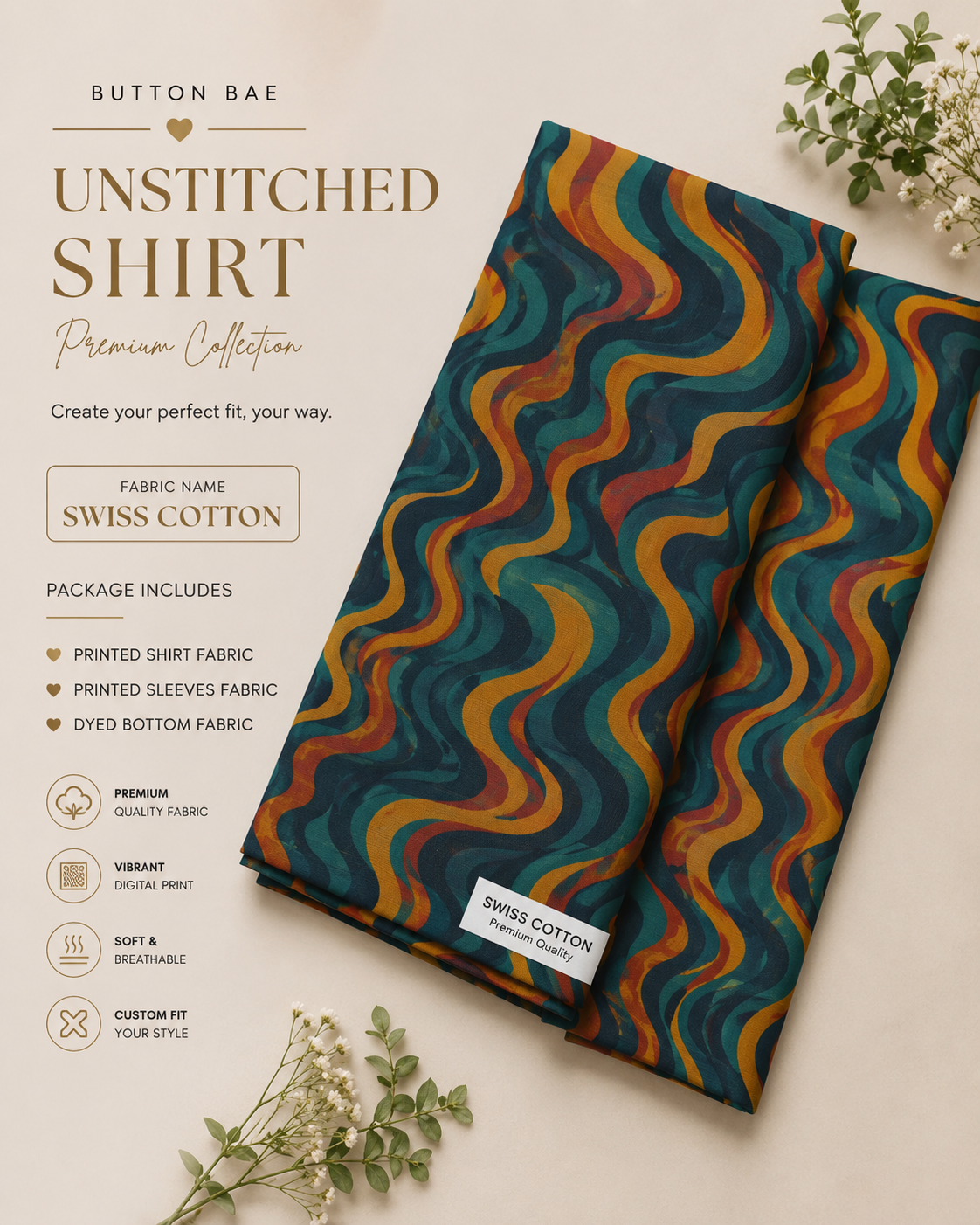Wavy Bae Unstitched | Shirt | Premium Swiss Cotton Fabric